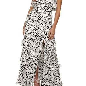 Yidarton Strapless Boho Maxi Long Summer Dress, Black Polka Dot (Size Medium)